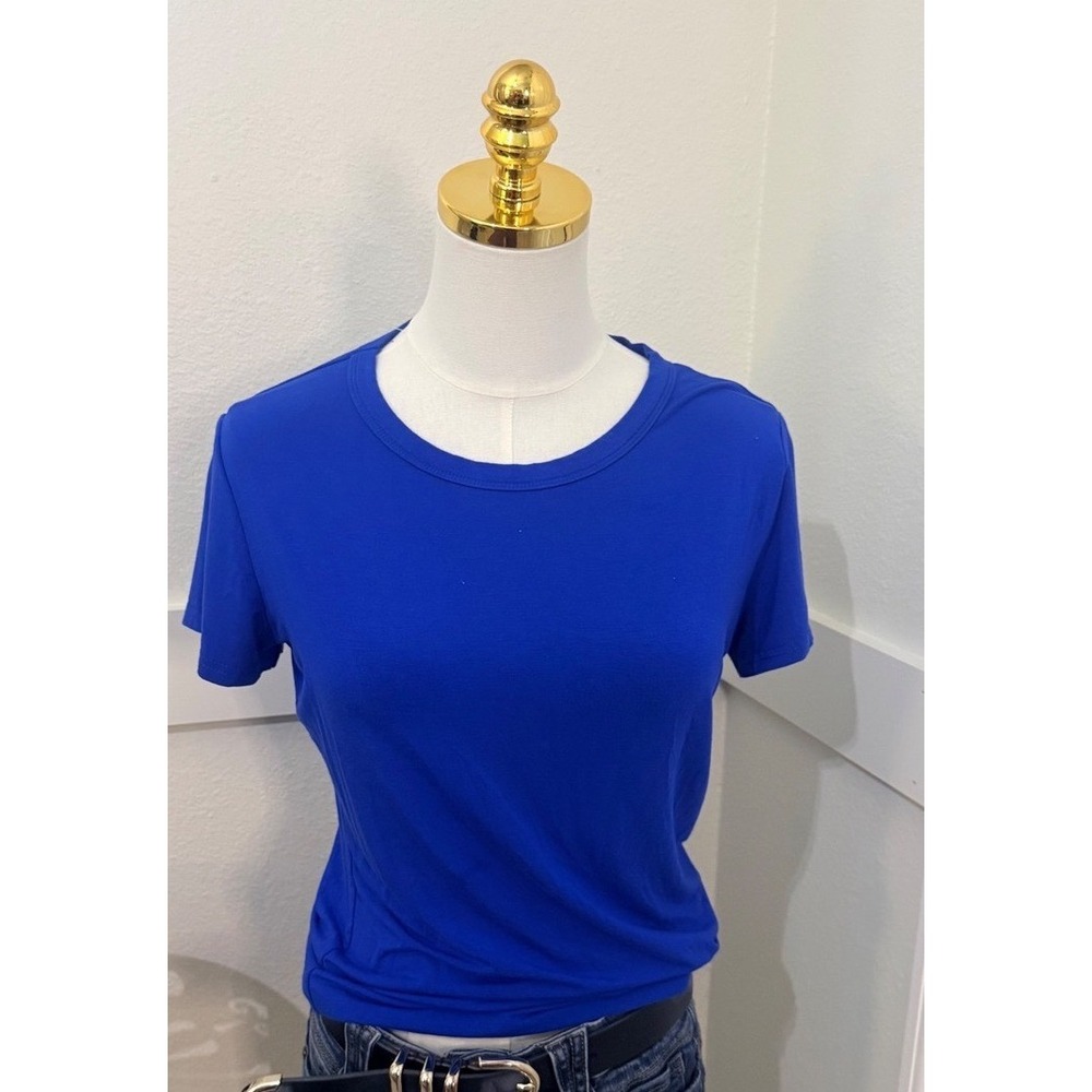 Unbranded T-Shirt Women Medium Royal Blue Good Rayon Spandex Stretch Basic Tee